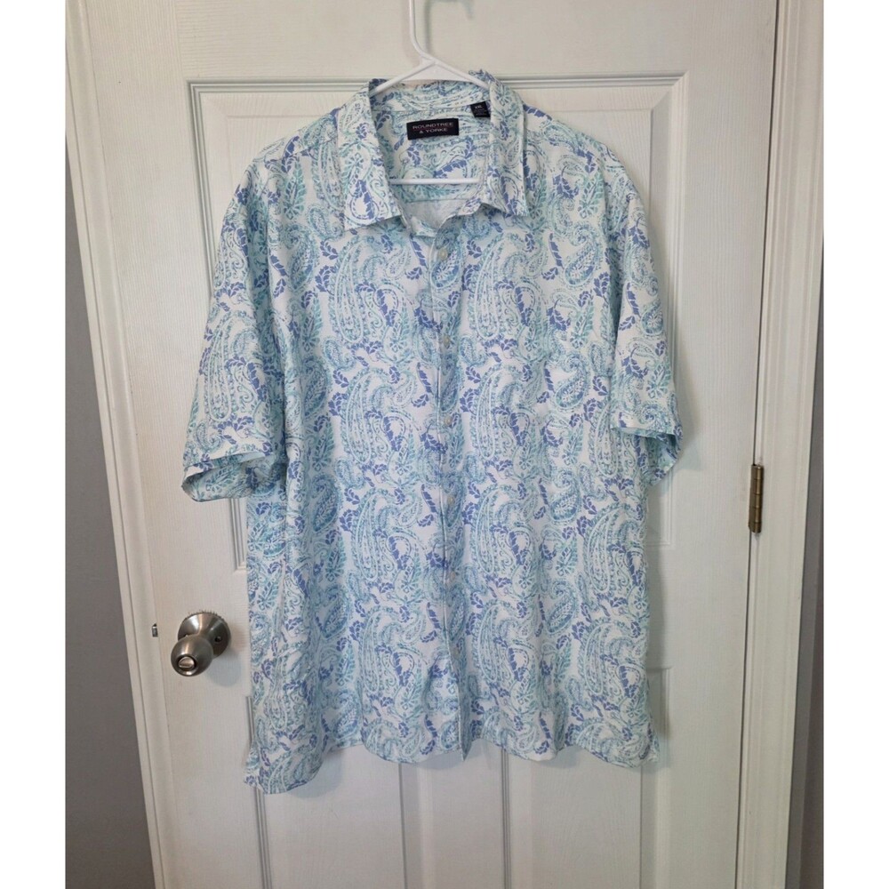 Roundtree & Yorke Mens XXL Shirt Button Up Summer Blue And Aqua Modal Paisley